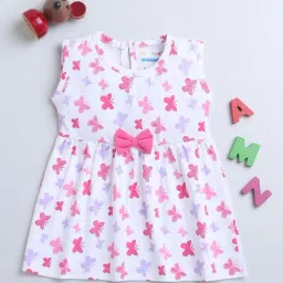 Bumzee Kids White & Pink Cotton Printed Frock-image-72