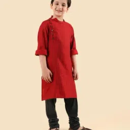 Fabindia Kids Red Viscose Woven Design Regular Fit Kurta image 3