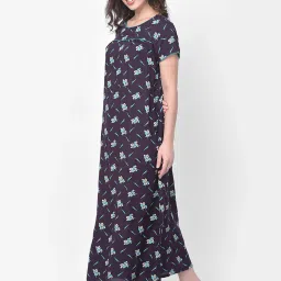 Clovia Dark Brown Floral Print Long Nighty image 3