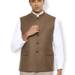 Van Heusen Brown  Slim Fit Self Pattern Nehru Jacket-picture-16