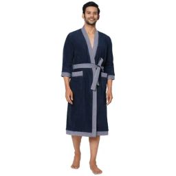 Spaces Hygro Solid Dark Blue Cotton Bathrobes-picture-41