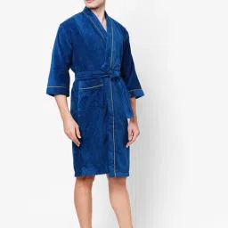 Spaces Exotica Solid Dark Blue Cotton Bathrobes-image-56