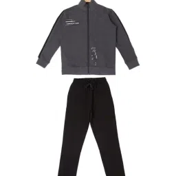 Sweet Dreams Kids Grey & Black Regular Fit Full Sleeves Jacket with Trackpants-image-8