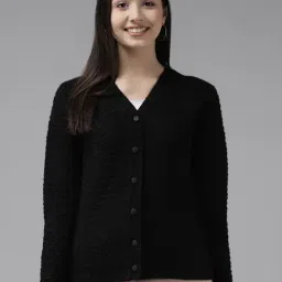Cayman Black Wool Self Design Cable Knit Cardigan-picture-14