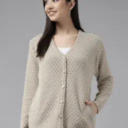 Cayman Camel Brown Wool Self Design Cardigan-picture-22