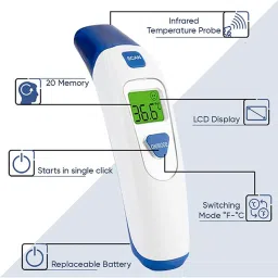 Ozocheck Non-Contact Forehead (IR) Thermometer (White & Blue image 3