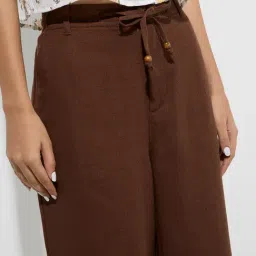 Bombay Paisley by Westside Brown Solid Cotton-Blend Pants image 4