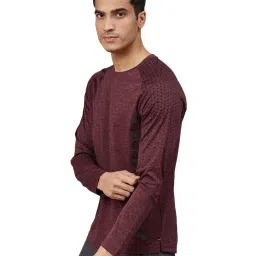 Alcis Maroon Slim Fit Self Pattern T-Shirt image 3