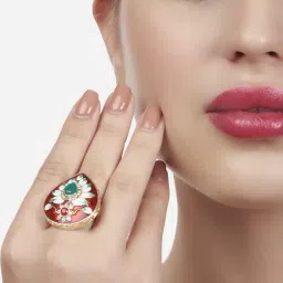 Zaveri Pearls Red & Green Meenakari Floral Design Ethnic Ring-ZPFK13181-picture-17
