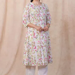Aramya Women Floral Printed Regular Pure Cotton Kurta with Trousers image 2