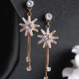 Priyaasi Floral Tasseled Rose Gold-Plated Earrings-image-70
