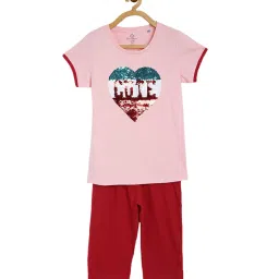 Sweet Dreams Kids Soft Pink & Red Embellished T-Shirt with Capris image 1