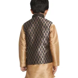 VASTRAMAY Kids Black & Golden Embroidered Nehru Jacket image 2