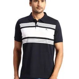 Parx Blue Cotton Regular Fit Striped Polo T-Shirt-image-33
