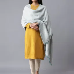 W Sky Blue Woven Pattern Shawl image 3