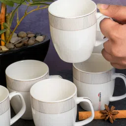 Goodhomes Printed White Porcelain Coffee Mug - Set of 6 (160ml) image 2