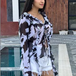 BAESD Print Flared Sleeve Ruffles Georgette Top image 3