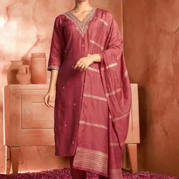 KALINI Ethnic Motifs Embroidered Thread Work Pure Cotton Kurta with Palazzo & Dupatta-picture-14