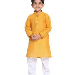 VASTRAMAY Kids Yellow & White Cotton Self Pattern Kurta Set image 1