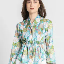 SHAYE Green & White Floral Print Top-image-64