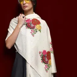 Libas White Floral Print Shawl image 5