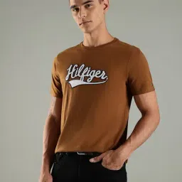 Tommy Hilfiger Brown Cotton Regular Fit Logo Printed T-Shirt image 3
