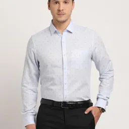 Turtle Light Blue Cotton Slim Fit Printed Shirt-picture-10