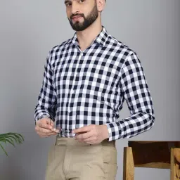 Indian Needle Navy Regular Fit Check Cotton Shirt-picture-25