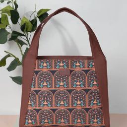 ZOUK Royal Indian Peacock Motif Trapezia Brown Printed Tote Bag-picture-25