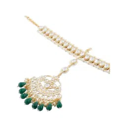 Oomph Green Beads & Kundan MathaPatti & Earring Set-picture-36