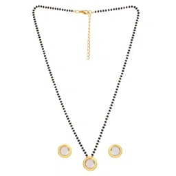 AARSEE OFFICIAL 22Kt Gold Plated Circular Kundan Mangalsutra with Earrings image 4