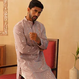 Jompers Floral Embroidered Sequinned Mandarin Collar Kurta With Trousers image 1