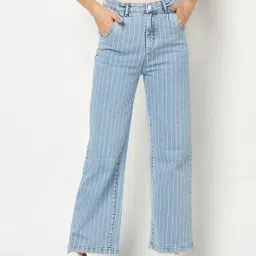 Crimsoune Club Blue Striped Mid Rise Jeans-image-66