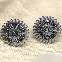 Teejh Reva Circle Silver Oxidized Stud Earrings-picture-27