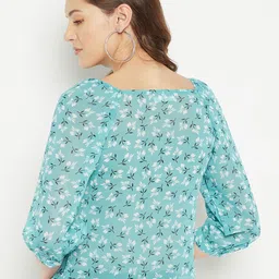 PURYS Blue Floral Print Georgette Top image 5