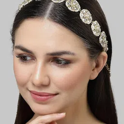 rose petals Gold Plated Traditional Floral Kundan Alloy Pearl Studded Rajasthani Sheesh Patti/Matha Patti Sheesh Phool Mathapatti for Women And Girls image 2