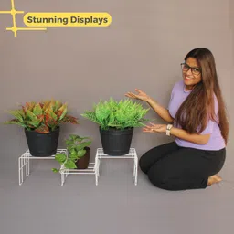 Meshable Moso 3 Tiered Plant Stand for Balcony and Living Room Made with Metal, Elegant Design and Rust Free Decorative Pot Stand For Indoor & Outdoor - White (Set of 1) image 3