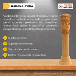 VASTU ANUKUL Premium 8 inches Wood Ashok Stambh for Office and Study Table II Brown Color Ashoka Pillar - Pack of 1 image 3