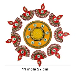 Krisah Acrylic Rangoli with T Light Holder Multicolour Handicraft Jewel Stone Decorations (Small) (Yellow) image 2