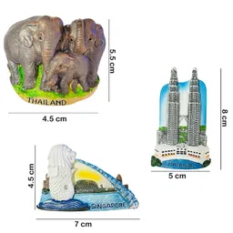 Moira 3D Resin Fridge Magnets Set of 3, Southeast Asia Landmarks, Singapore Merlion, Thailand Elephants, Malaysia Twin Towers, Travel Souvenir Collection image 3