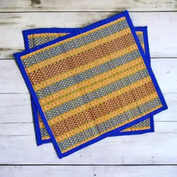 generic Natural River Grass Handcrafted Pooja Floor Mats/Meditation Prayer Mat/Sittting Mat/Aasan Mat Chatai Set of 2, 18x18 Inches (Yellow) image 2