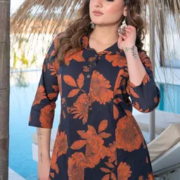 arayna Women's Pure Cotton Hand Block Printed Floral Ethnic Kurta Set with Palazzo Pants image 5