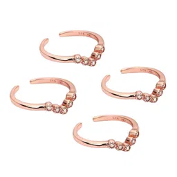 zavya 925 Sterling Silver Set of 2 Queen's Crown Cubic Zircon Rose Gold Plated Toe Rings (Pair)|Gift for Women &Girls|with Authenticity Certificate & 925 Stamp | Women's Day|Mother's Day image 1