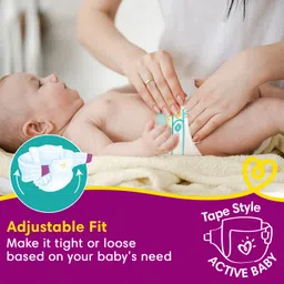 Pampers Active Baby Tape Style Diapers, Medium (M) Size, 62 Count, Adjustable Fit with 5 star skin protection, 6-11kg Diapers image 2
