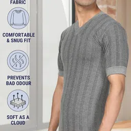 binaca Wonder Men's Half-Sleeve V-Neck Thermals, Pack of 1 Premium Merino Wool Thermal Underwear, Size: S-XXL image 3