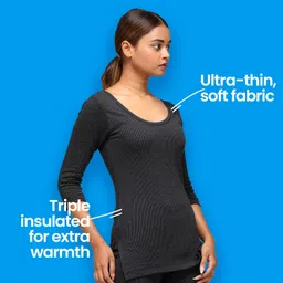 sporto (Macho Ultima Women's Thermal Top | Thermal Inner with Round Neck & 3/4 Sleeves | Ultra-Thin, Feather-Soft Fabric | Triple Insulated for Extra Warmth | Solid image 2