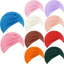 bismaadh Stretch Turban Chemo Head Cap Cover Pleated Twisted Beanie for Women - Pack of 10 image 1