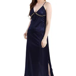 av2 Women's Satin Solid Knee Length Nighty with Robe image 3