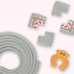Amazon Brand - Supples Baby Proofing Kit | Grey | Set of 11 | 16.4 ft Safety Strip for Furniture Edges, 8 Pre-Taped Corner Guards, 1 Door Stopper, 1 Tape | Non-Toxic, Tested As Per is 9873 Standards image 2