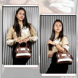 storite PU Leather Women's Stylish Small Lightweight Sling Crossbody Shoulder Bag, Portable Handbag Bag With Inner Pocket & Adjustable Strap (Brown&White, 23.5x 19x 6 cm) image 5